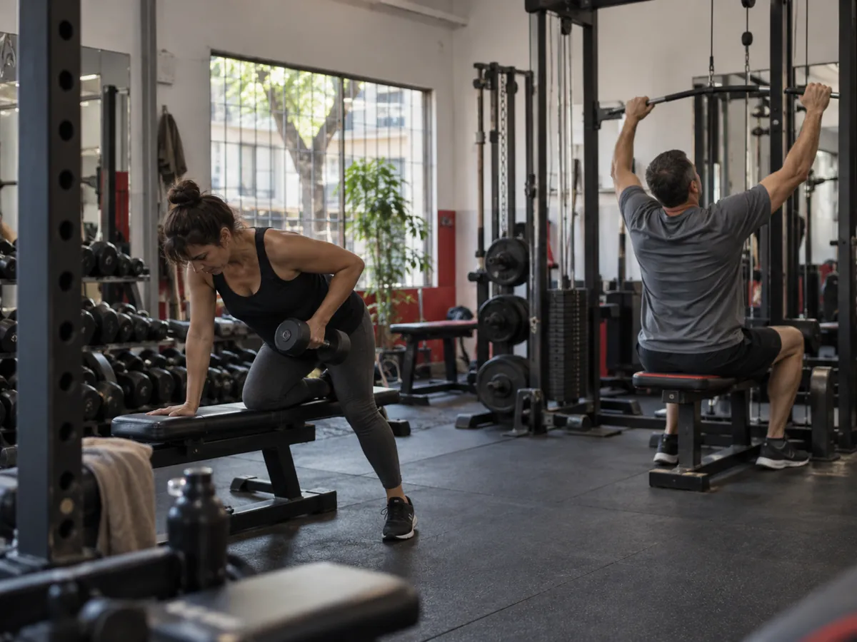 Personas entrenando en una sala de musculación