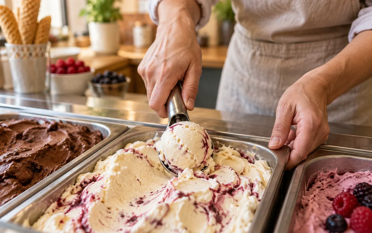 Preparación artesanal de helado, fotografía ilustrativa
